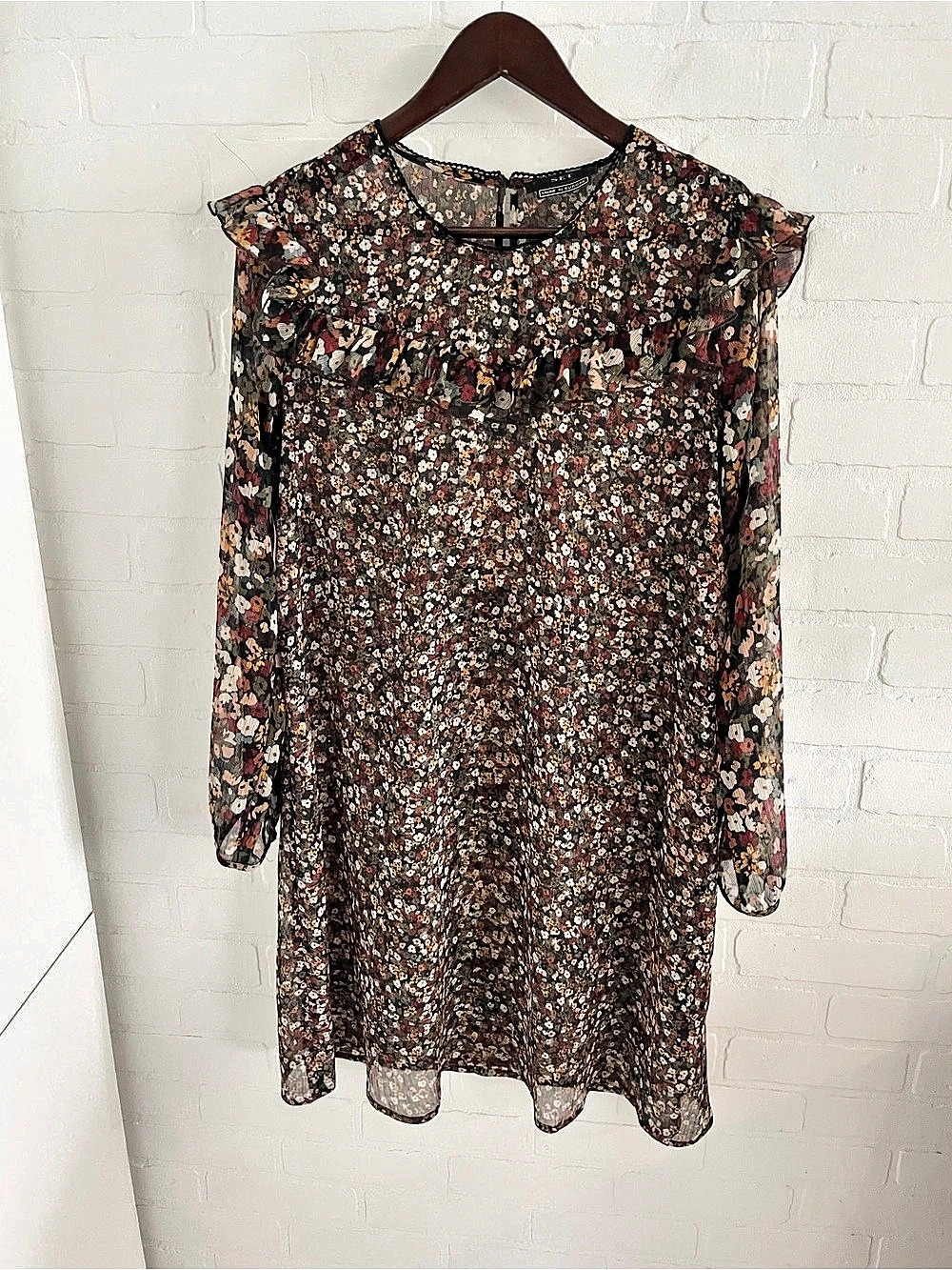 SET Floral Mini Dress in Brown Size Medium Like New